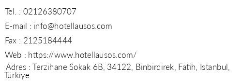 Hotel Lausos Sultanahmet telefon numaralar, faks, e-mail, posta adresi ve iletiim bilgileri
